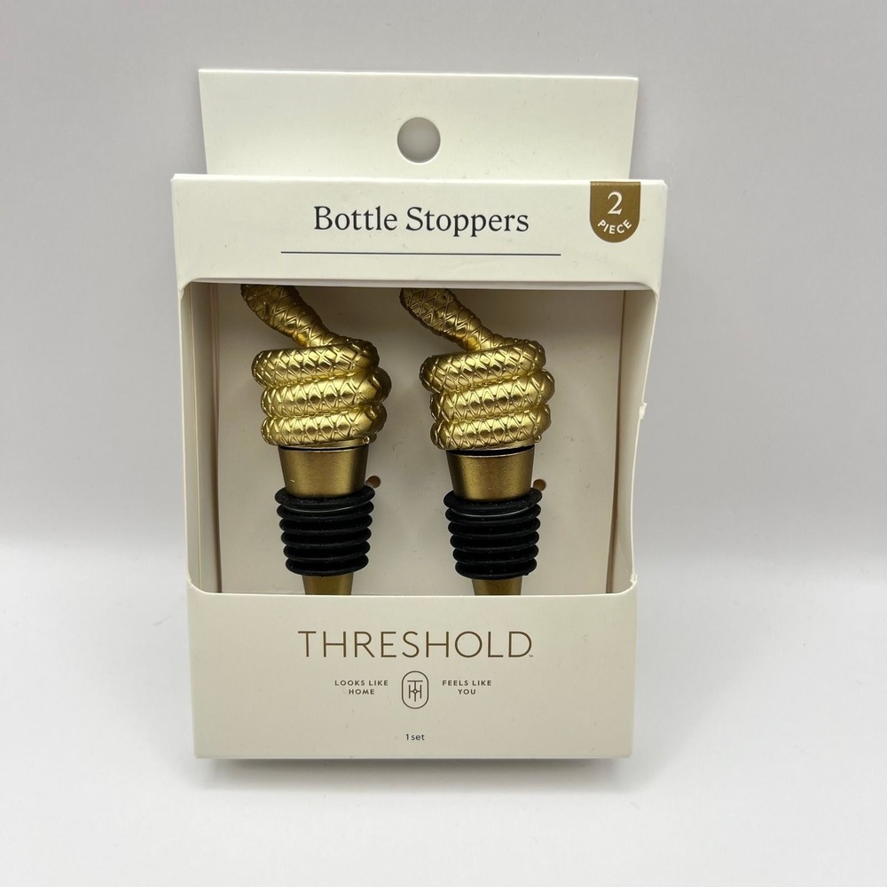 Threshold 2pc Snake Wine Bottle Stoppers Gold Serpent Barware Set New